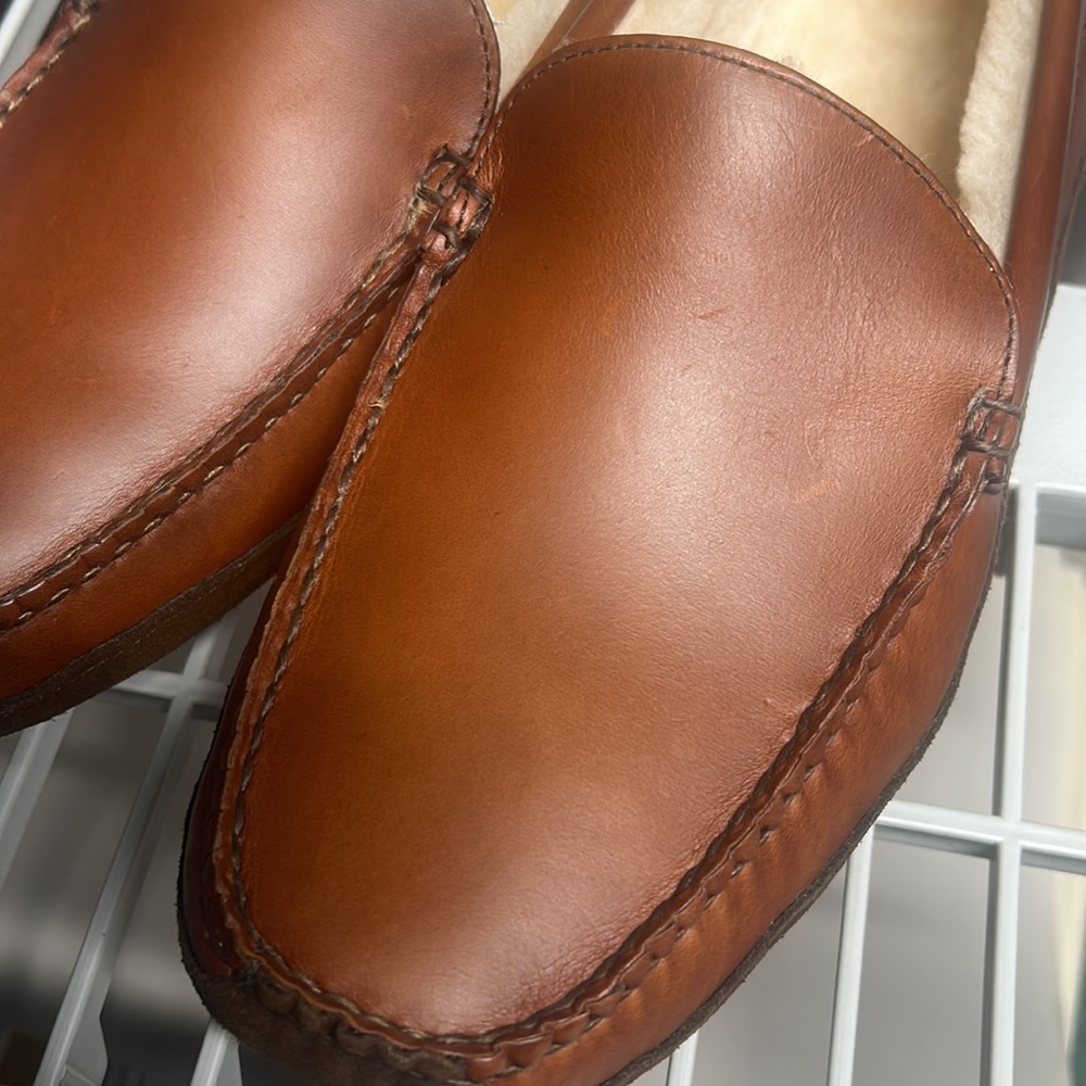 BROOKS BROTHERS Size 11 Men's Brown Leather Shearling LONE TREE Slipper - Picture 13 of 13